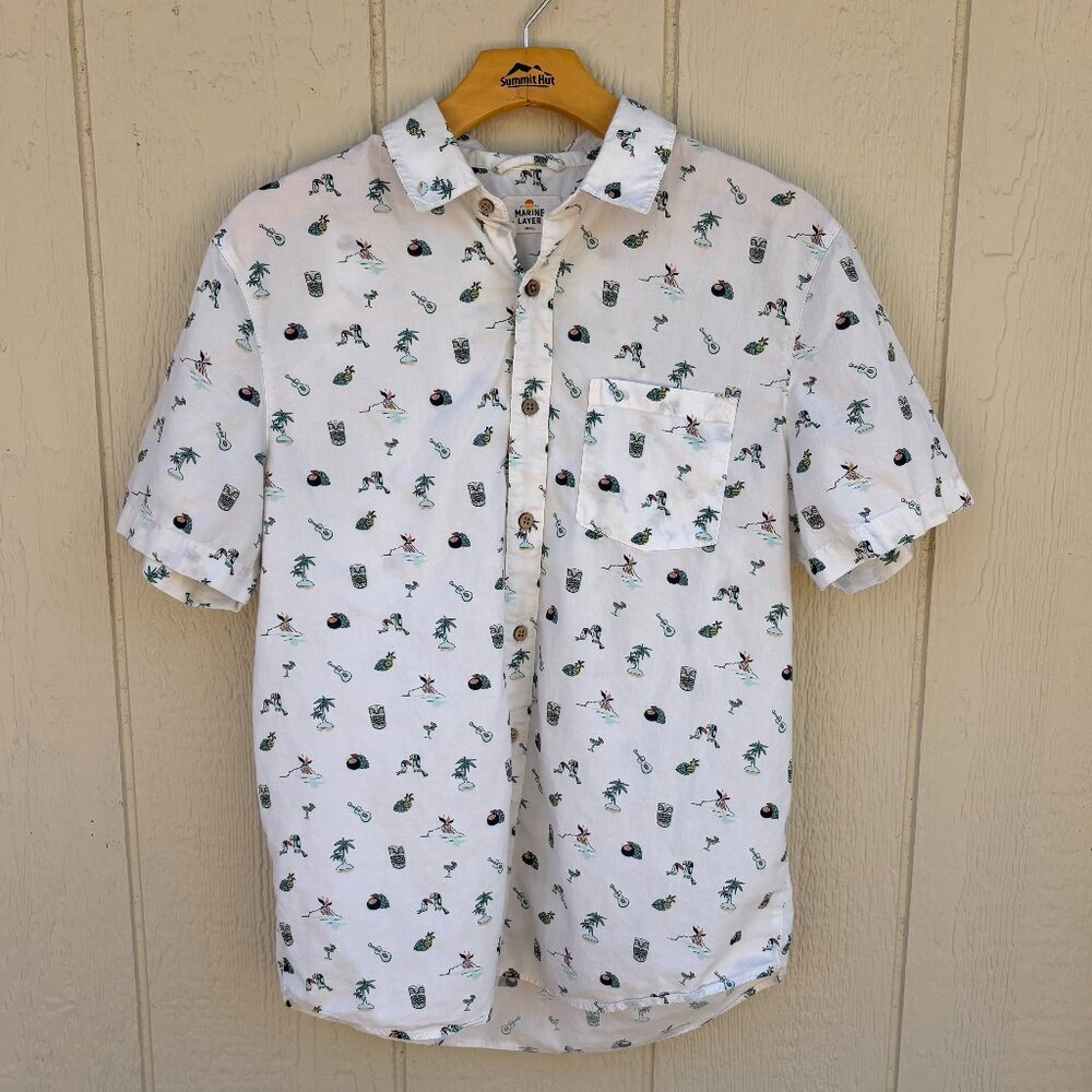 Marine Layer S/S Pohaku Island Print Shirt Men's Small White Tropical Vacation - Picture 2 of 9